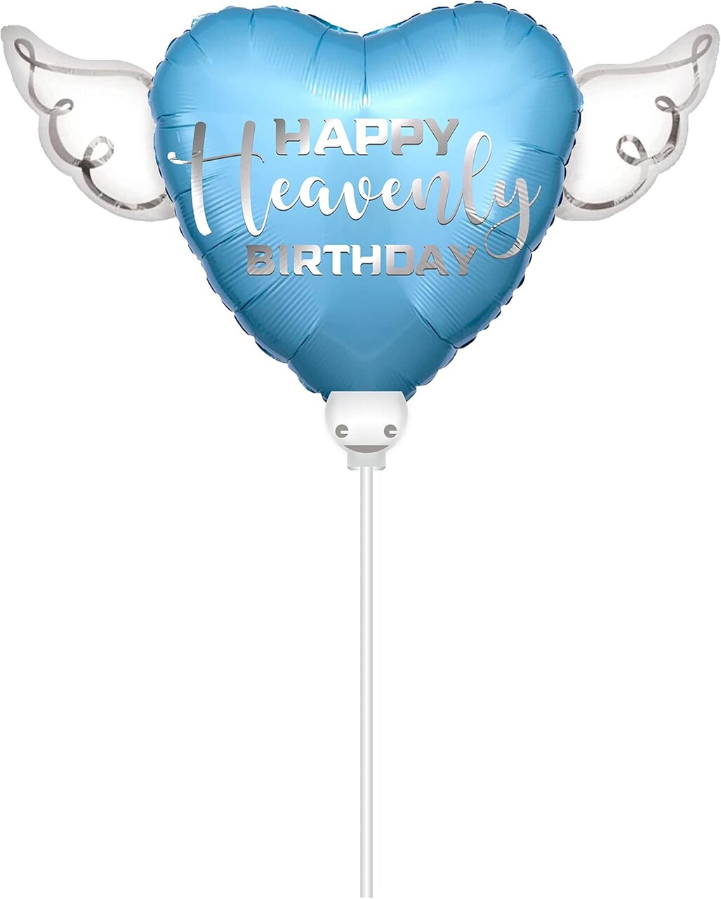 Heart Balloon on a Stick with Angel Wings – 8" Memorial & Remembrance Balloon (Blue) 13 x 2 x 8 inches
